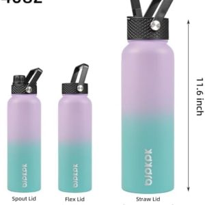 BJPKPK Insulated Water Bottles with Straw Lid, 40oz Stainless Steel Water Bottles with 3 Lids, Large Metal Water Bottle, BPA Free Leakproof Thermos Water Bottle for School, Sports & Gym- Oasis